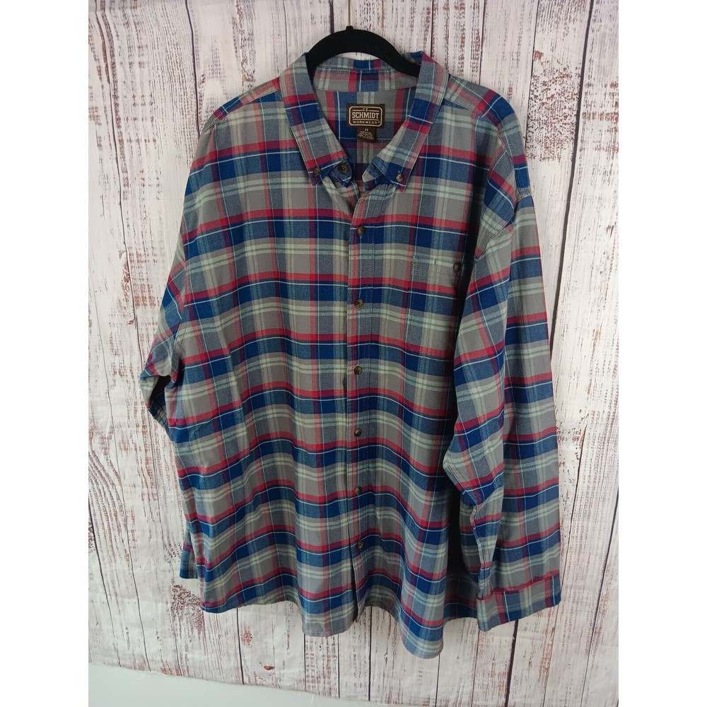 C.E. Schmidt Shirt Men's 2X Multicolor Button-Down Plaid Long Sleeve Cotton